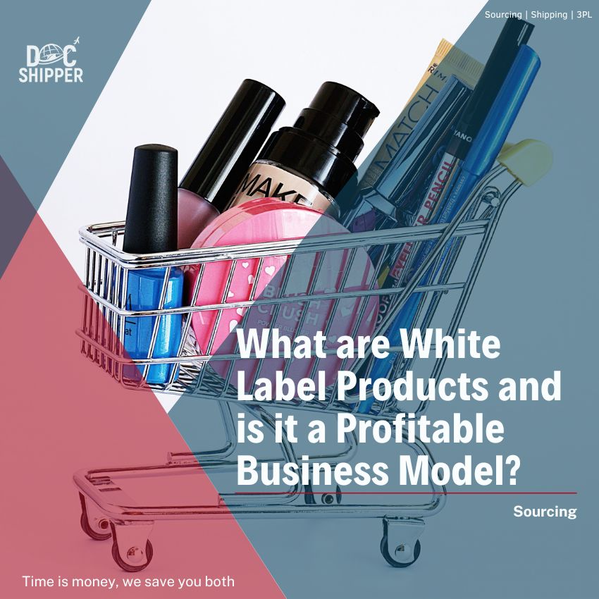 Shopping cart with white label products in