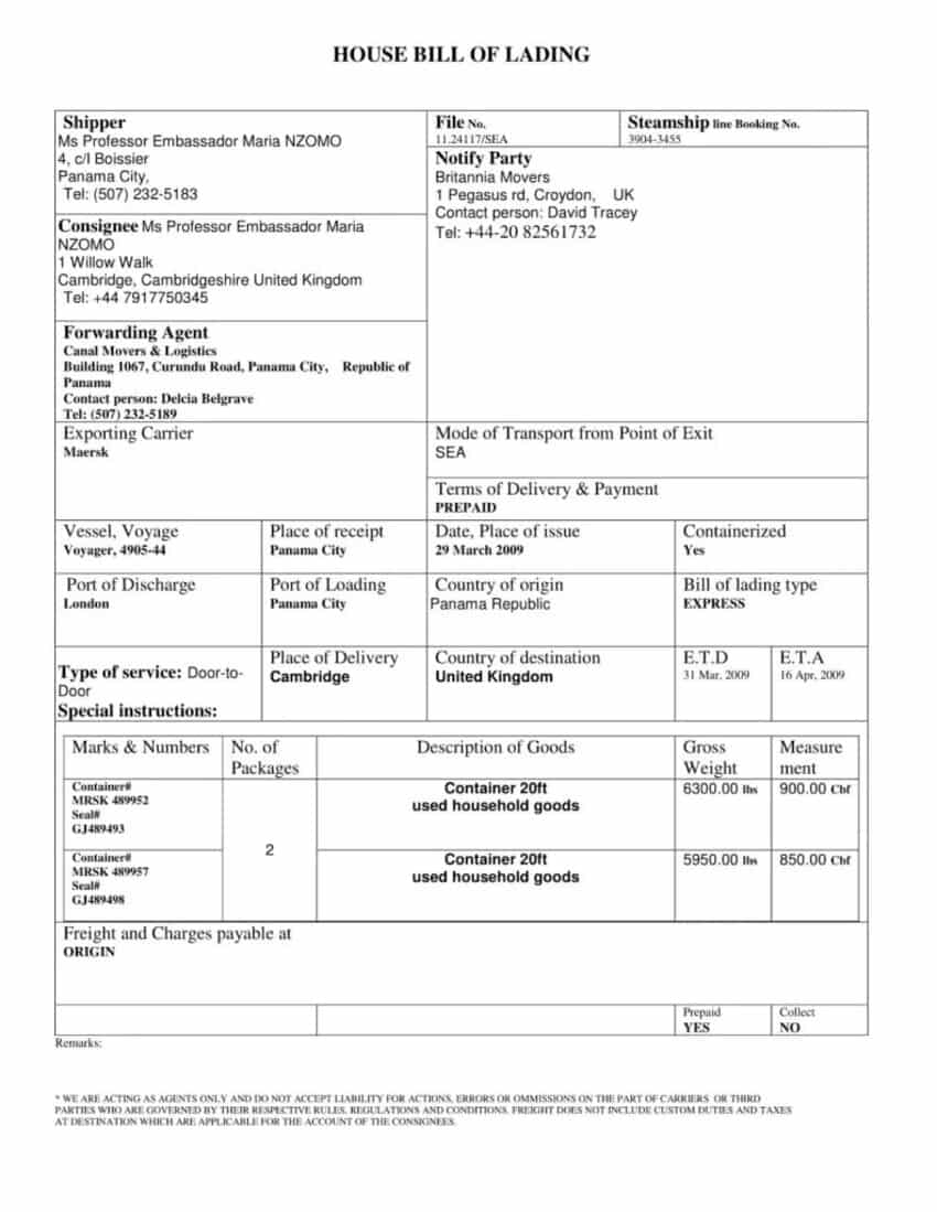 bill of lading 