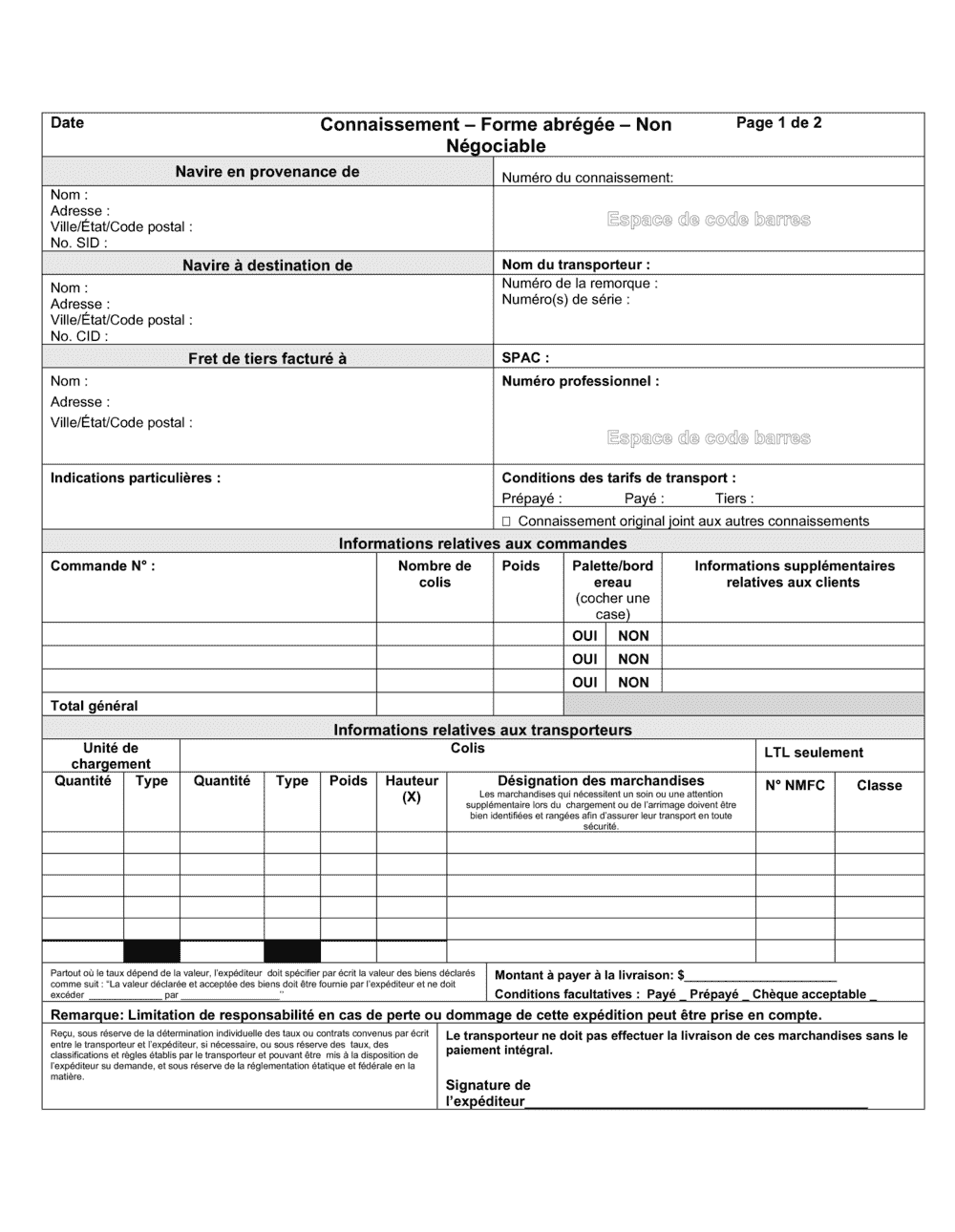 Connaissement (Bill of Lading) 